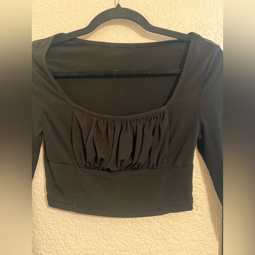 Black Women's Long Sleeve CropTop